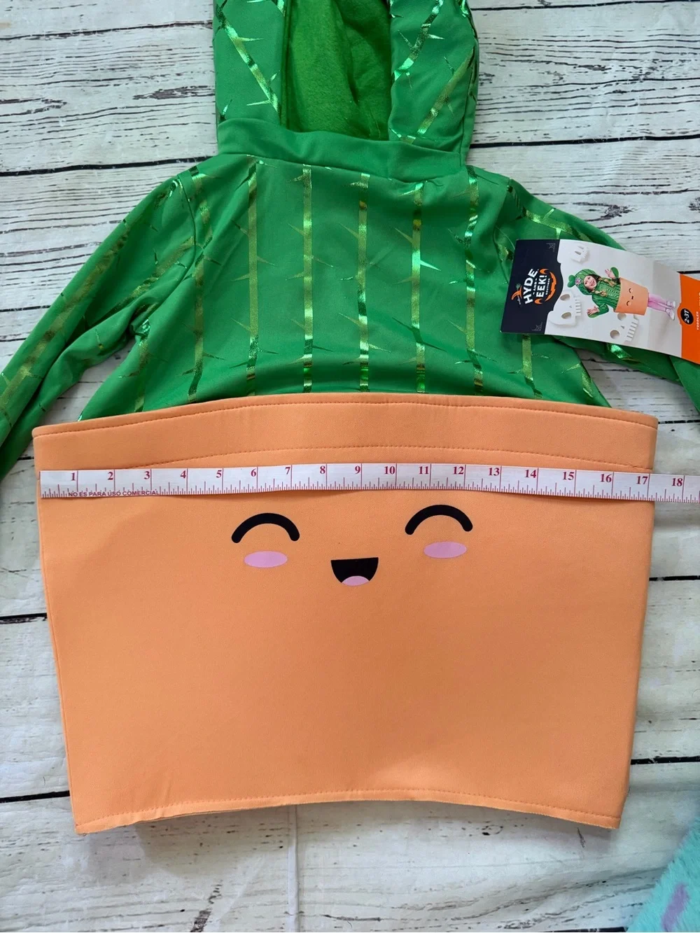 Kids Green Cactus Pot Costume with Peach Planter